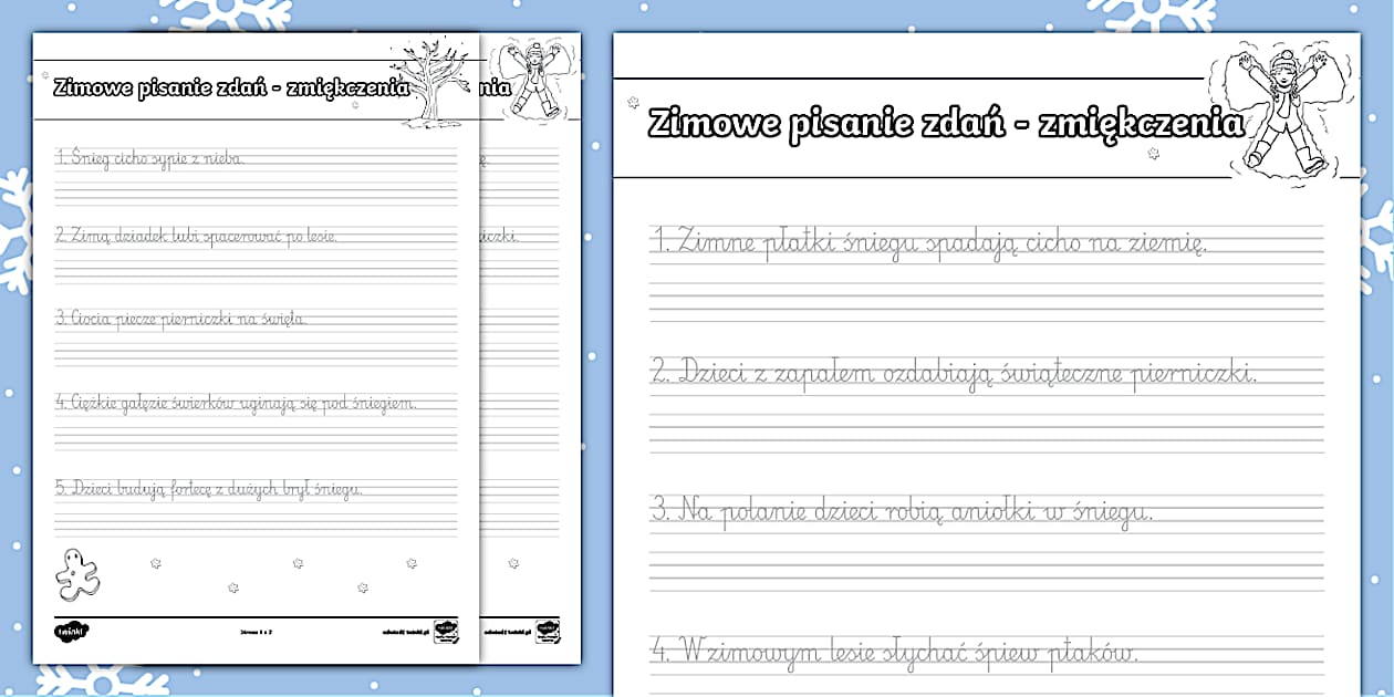 Zimowa grafomotoryka | Zmiękczenia | Zdania - Twinkl