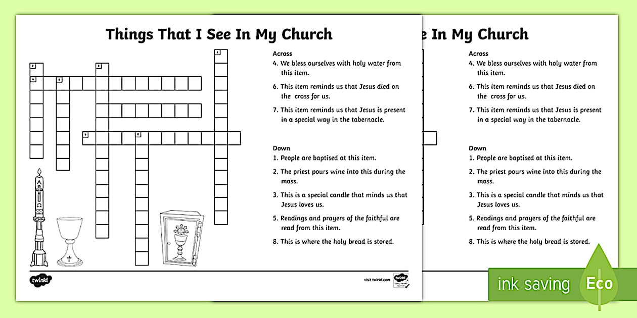 Things that I see in my church Crossword (teacher made)