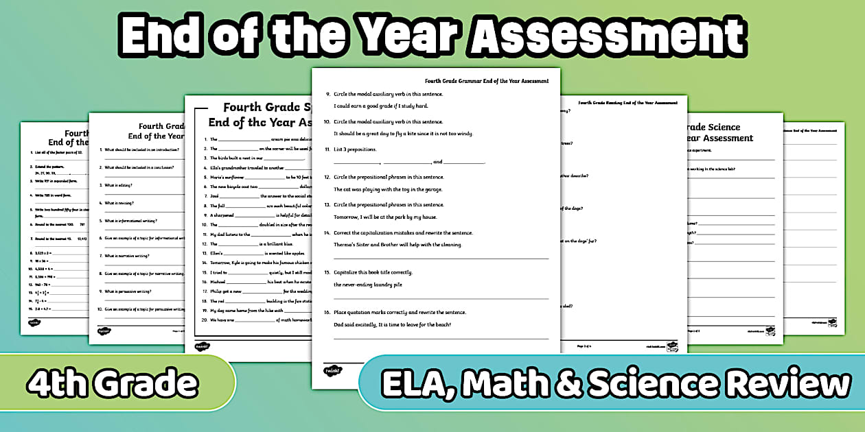 Fourth Grade End of the Year Assessment Pack