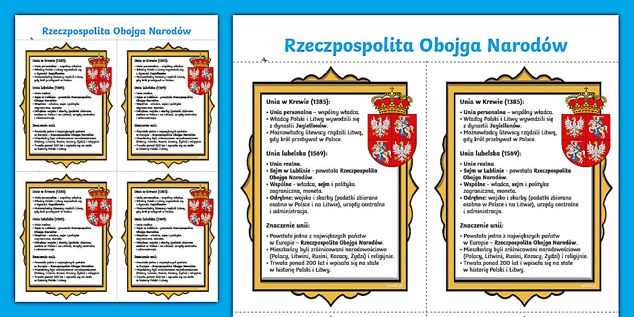 Rzeczpospolita Obojga Narodów Kl 6 Rzeczpospolita Obojga Narodów | Wklejki (teacher made)