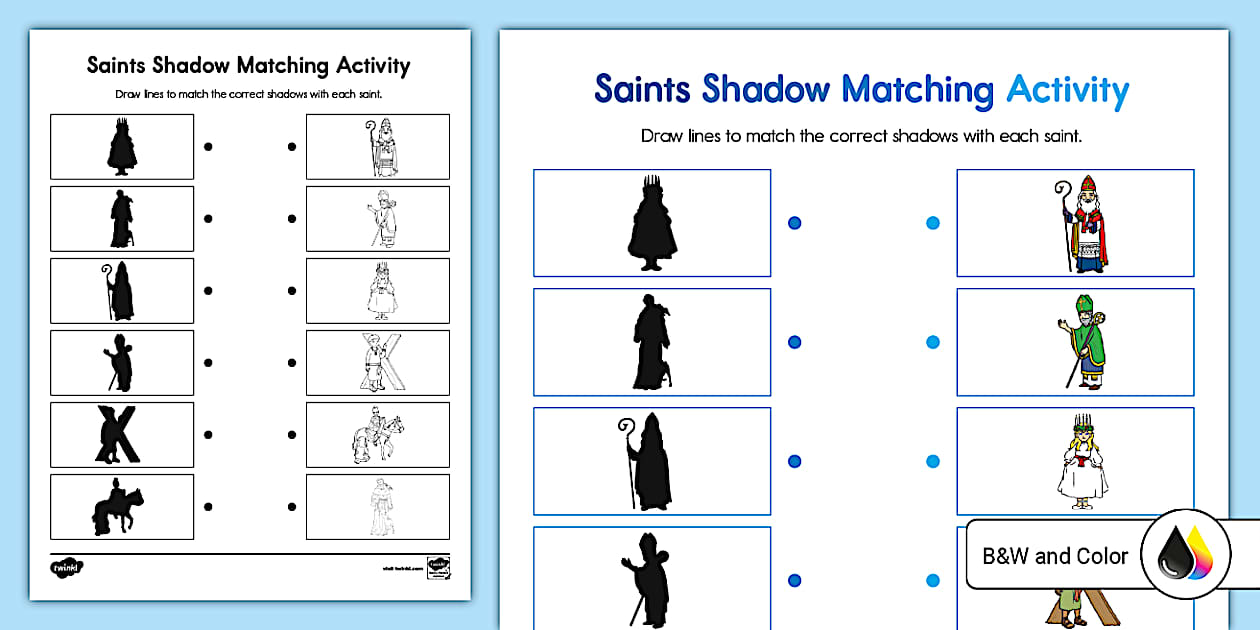 Saints Shadow Matching Worksheet (teacher made) - Twinkl