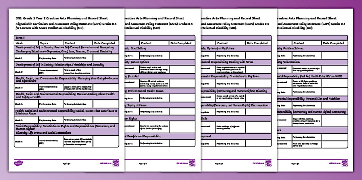SID: Grade 5 Year 2 Creative Arts Planning and Record Sheet
