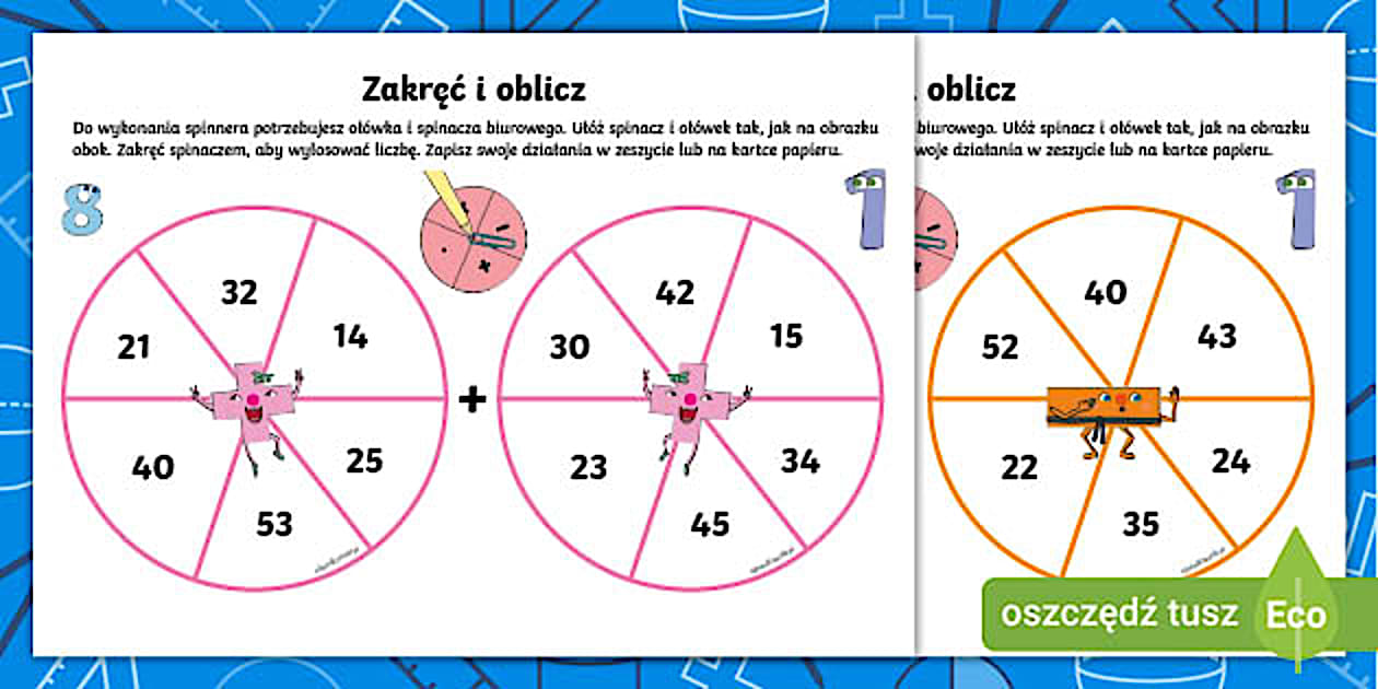 Dodawanie I Odejmowanie Do 100 Karty Pracy - Zakręć i oblicz | Dodawanie i odejmowanie do 100 | Karta pracy