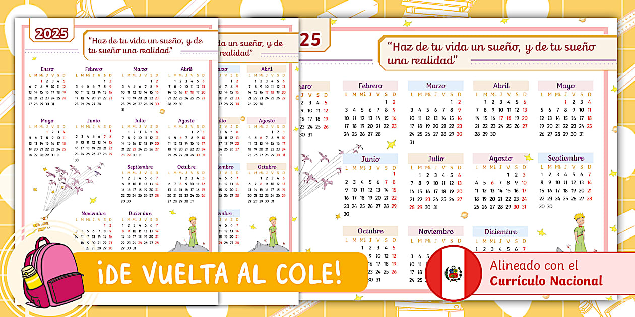 FREE! Calendario 2025 El Principito Incluye Feriados de Perú