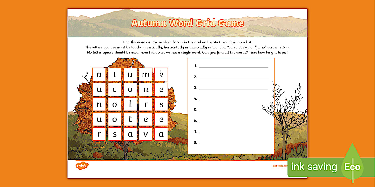 Autumn Word Grid Game (teacher made) - Twinkl