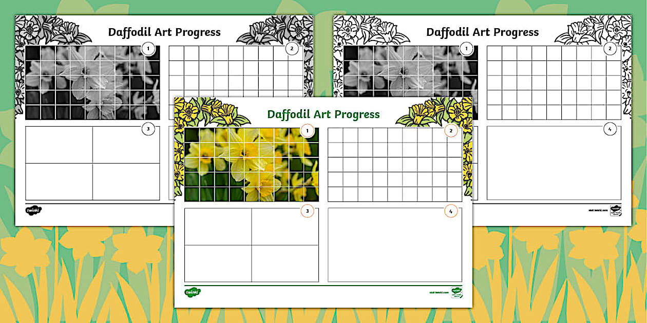 Daffodil Art Progress Template (teacher made) - Twinkl