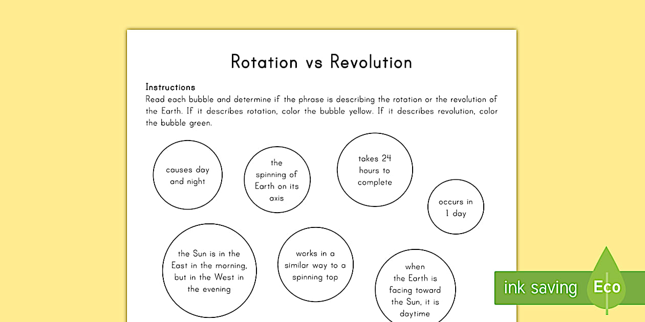 Rotation and Revolution Worksheet | Space - Twinkl