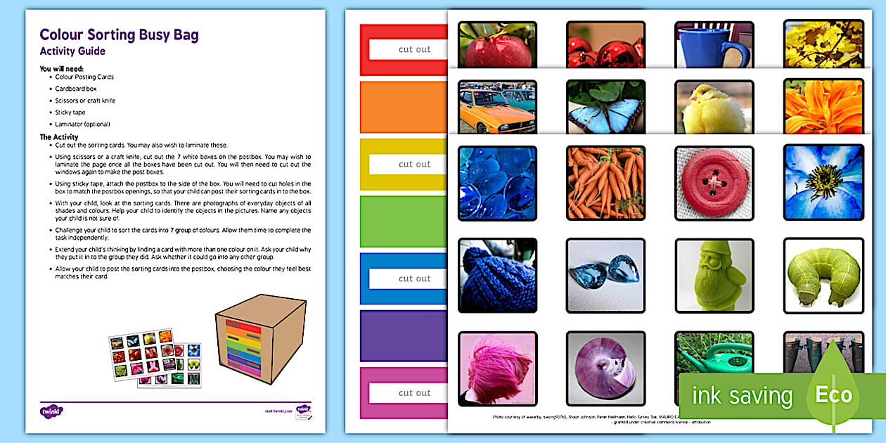 Colour Sorting Posting Busy Bag Resource Pack for Parents