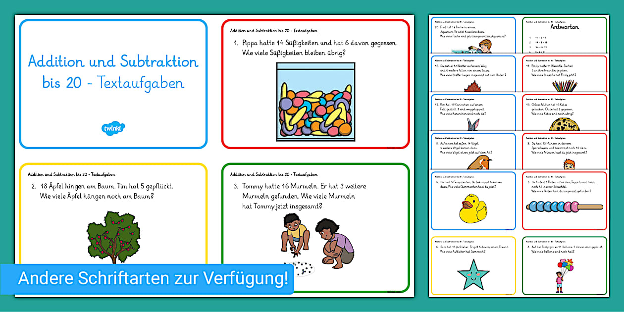 Addition und Subtraktion bis 20 - Textaufgaben