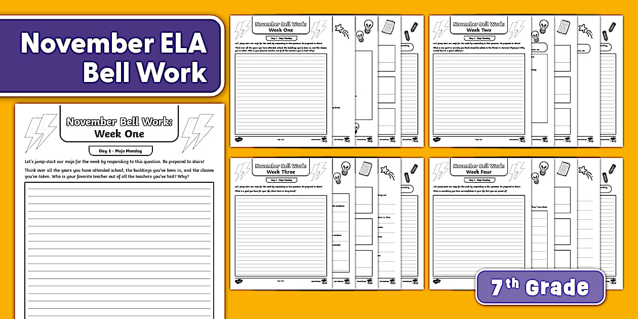 Seventh Grade ELA November Bell Work Bundle
