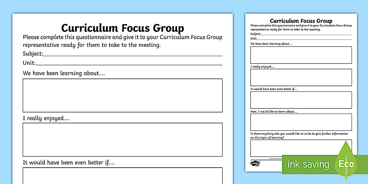 Pupil Voice Learning Curriculum Focus Group LKS2 Questionnaire