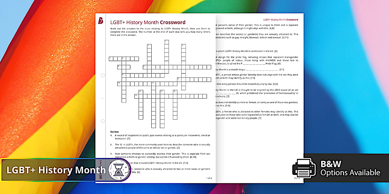 LGBT  History Month Crossword Secondary Resources Beyond