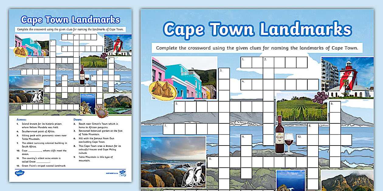 Cape Town Landmarks Crossword Activity (teacher made)