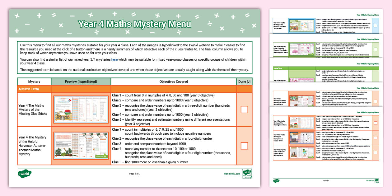Year 4 Maths Mystery Menu teacher Made Twinkl year 4 maths mystery menu teacher made twinkl