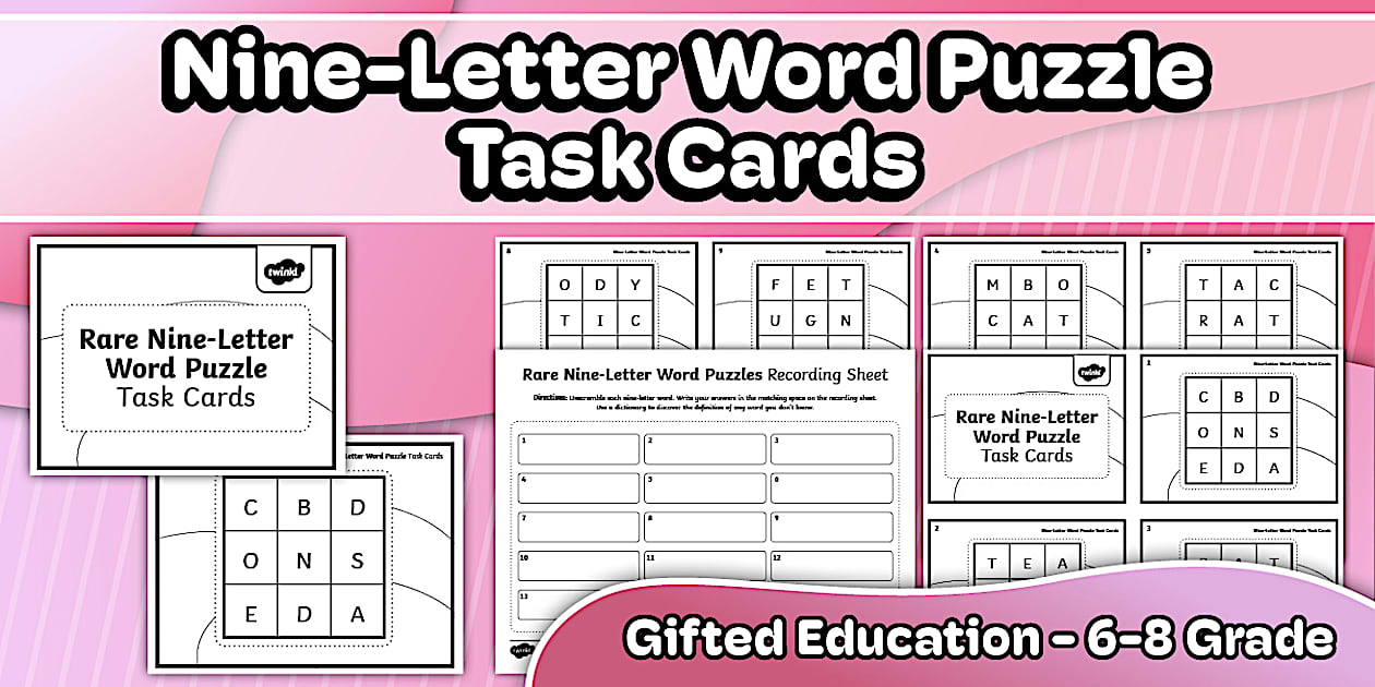 Rare NineLetter Word Puzzle Task Cards for Gifted — free download