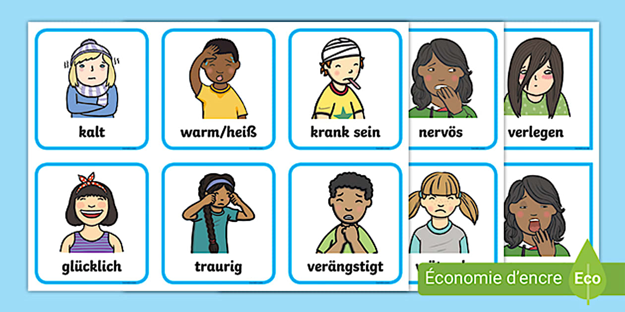 Cartes de vocabulaire : Les émotions en allemand