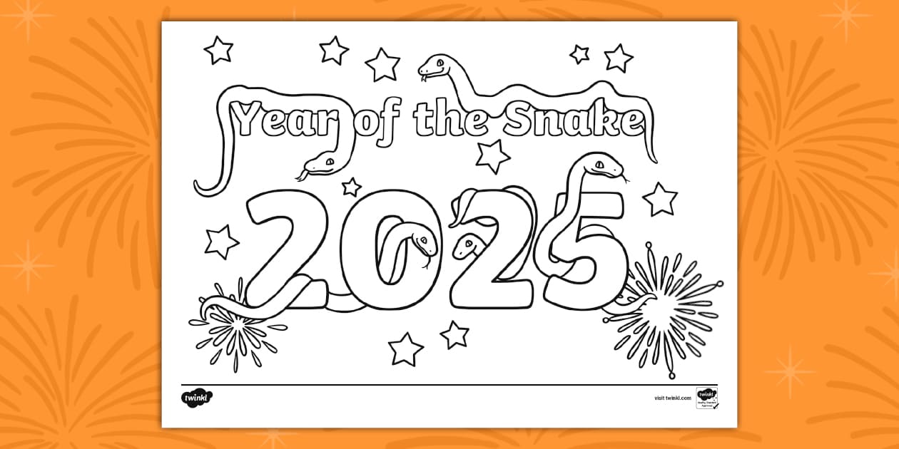 2025 Year of the Snake Colouring Page Twinkl EYFS