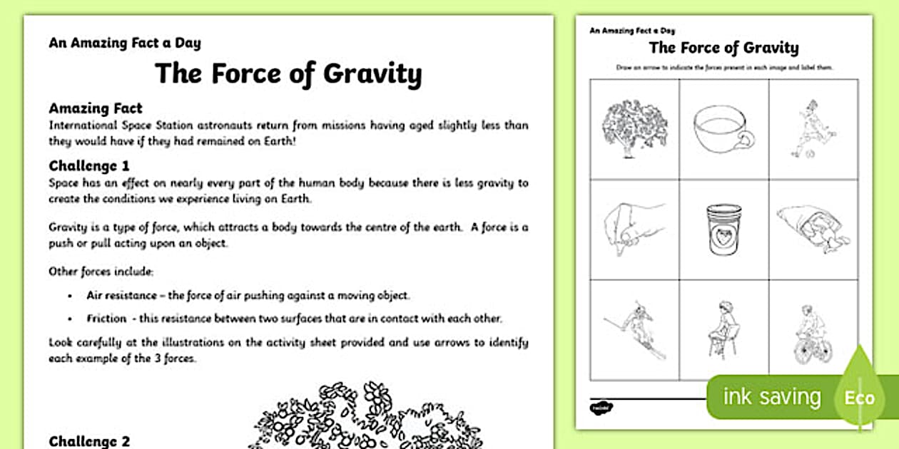 Force of Gravity Worksheet Primary Resources Gravity