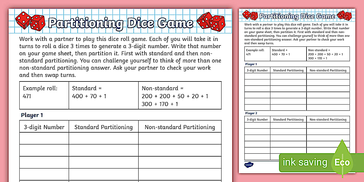 Partitioning Dice Game (teacher made) - Twinkl