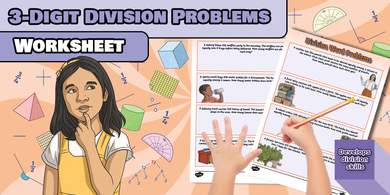 3-Digit Division Problems Worksheet