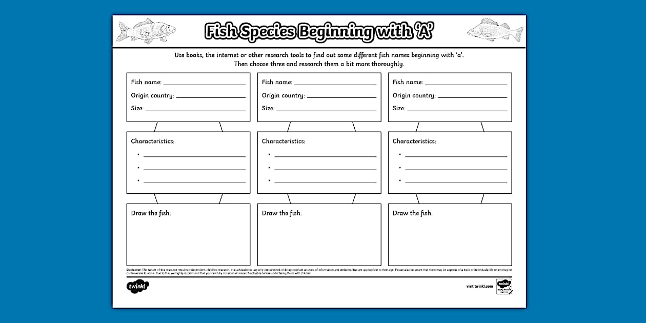 Fish Names Starting with 'A' Research Activity