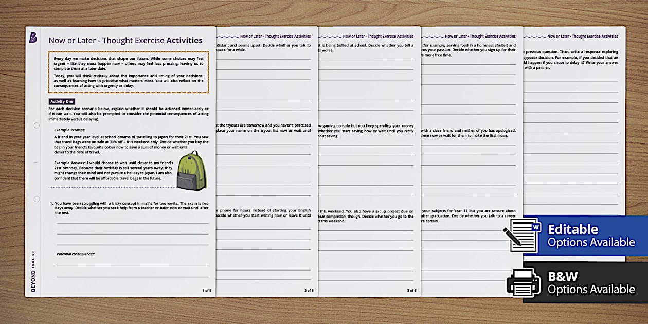 Now or Later Thought Exercise Activities (Teacher Made)