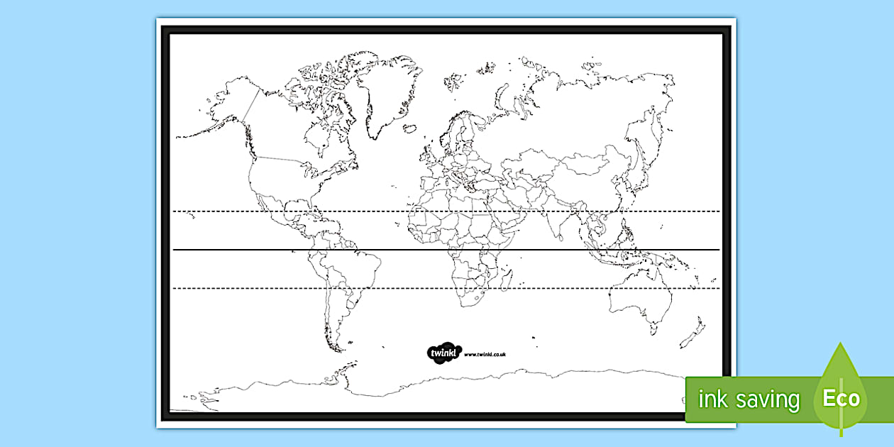 Editable map of the world with the equator and tropics