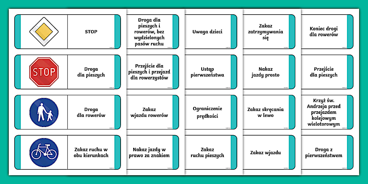 Znaki drogowe | Karta rowerowa | Domino - Twinkl