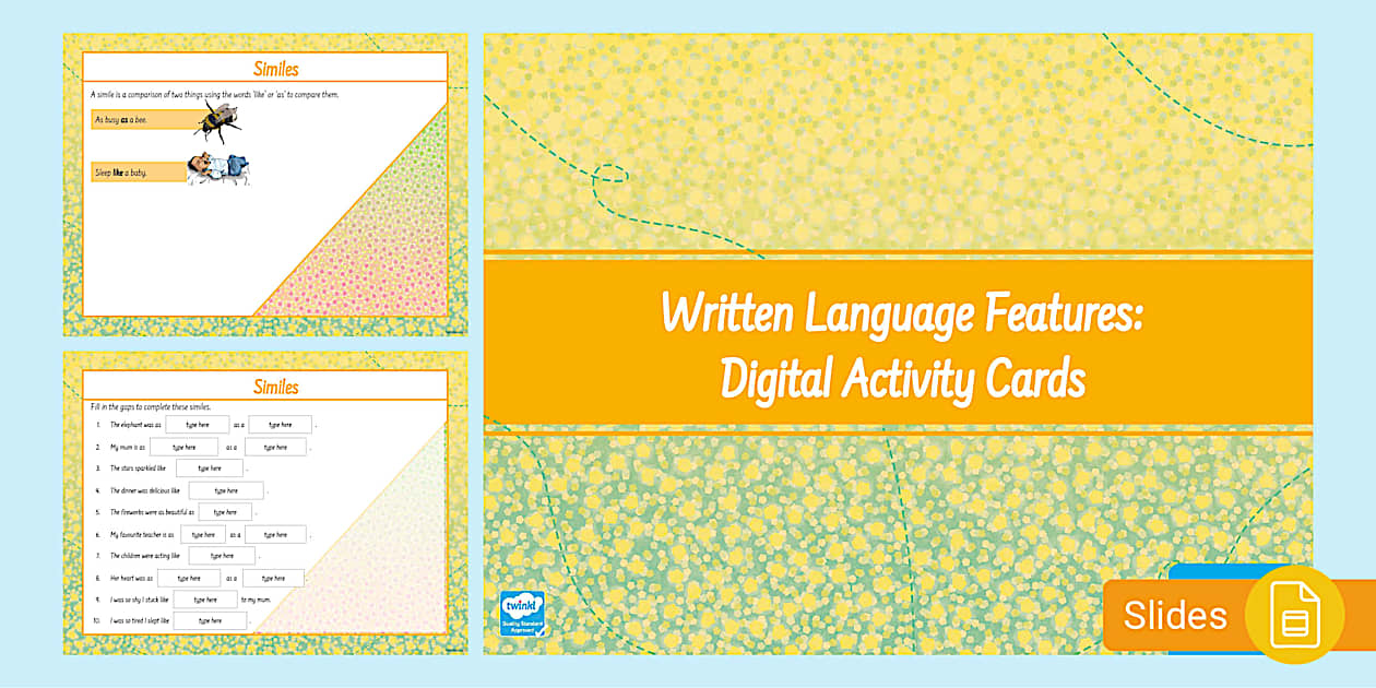 Written language features digital activity cards twinkl