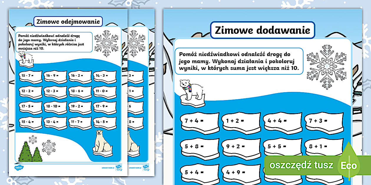 Sprawdzian Klasa 2 Edukacja Matematyczna Zima | Dodawanie i odejmowanie do 20 | Edukacja matematyczna