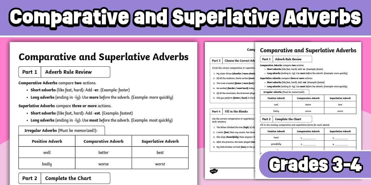 Comparative And Superlative Adverbs For 3rd 4th Grade