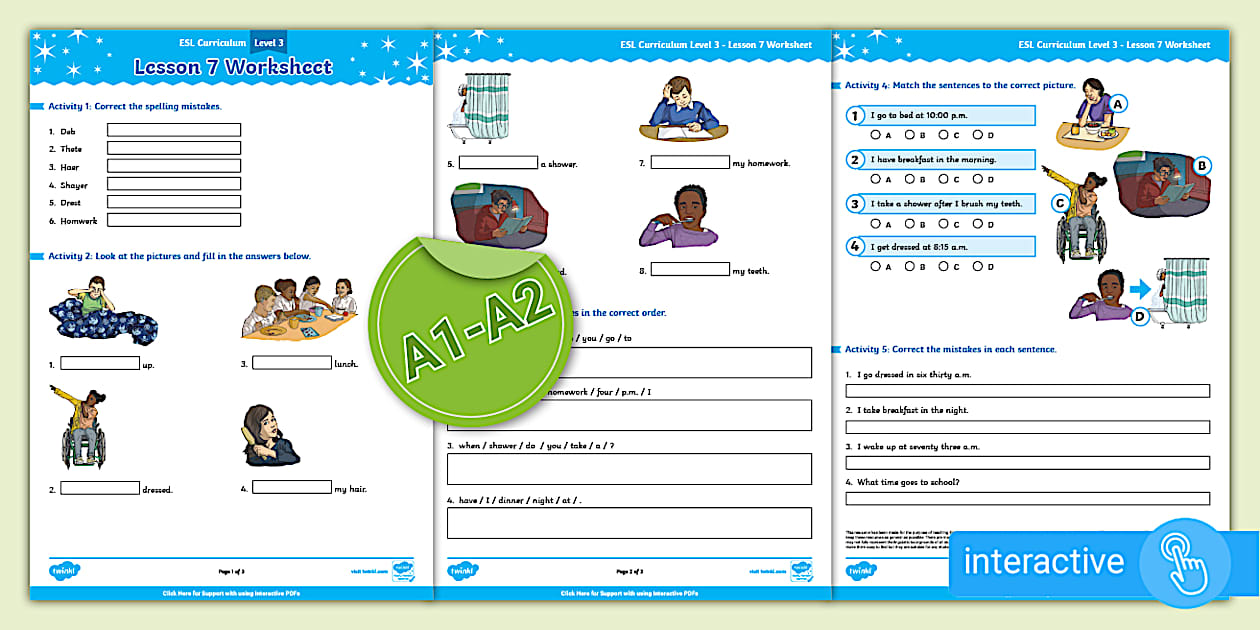 ESL Curriculum - Level 3: Lesson 7 Interactive Worksheet