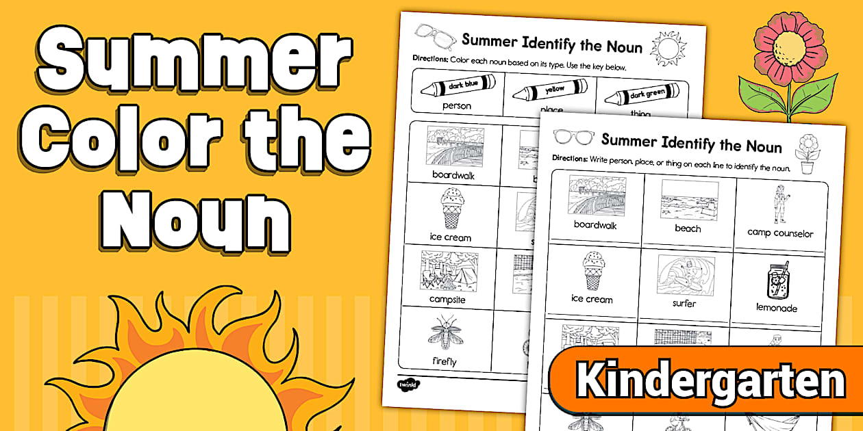 Kindergarten Summer Identify the Noun Worksheet