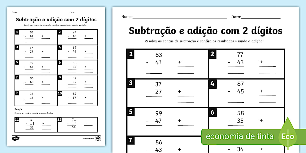 Atividade de Matemática de Adição e Subtração - Twinkl