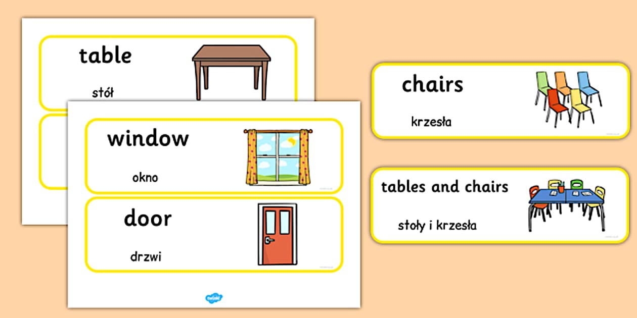 View of Classroom Furniture Labels Polish Translation (Teacher-Made)