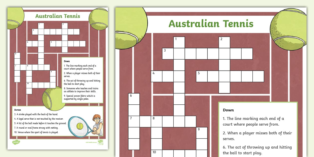Australian Tennis Crossword (Teacher Made) Twinkl