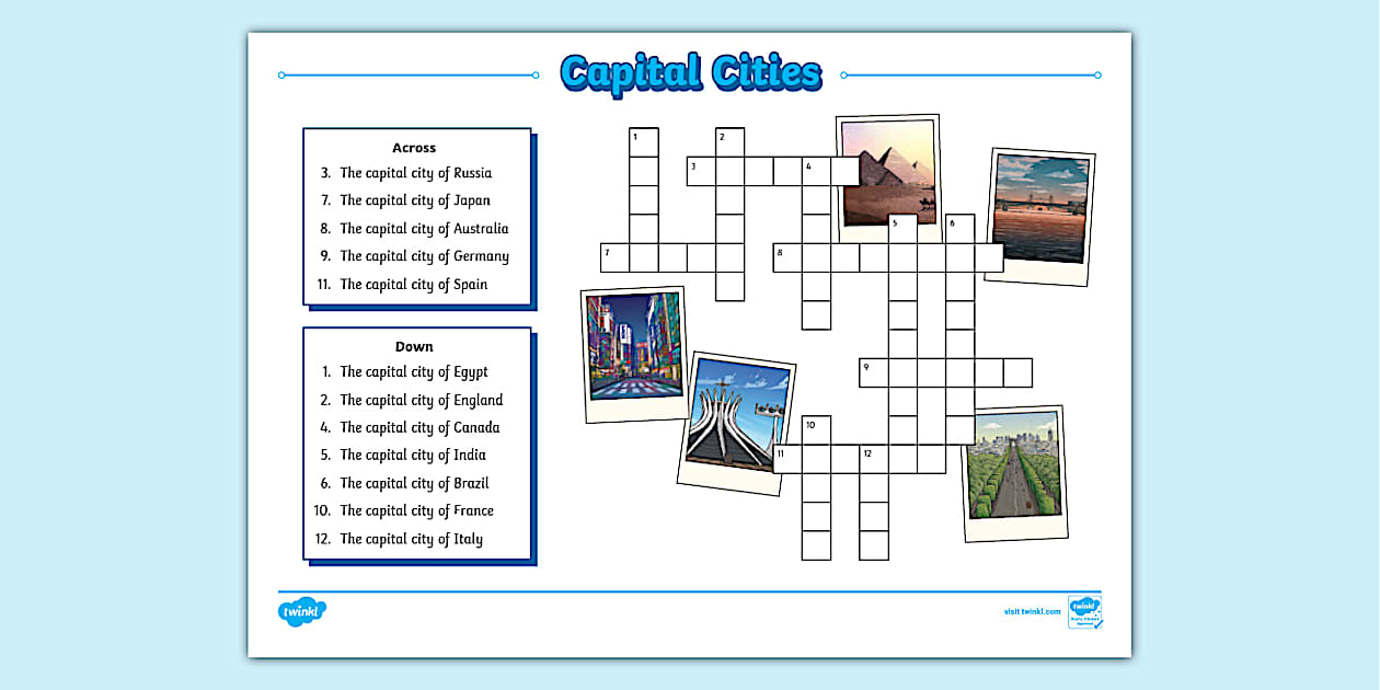 Capital City Crossword (teacher made) Twinkl
