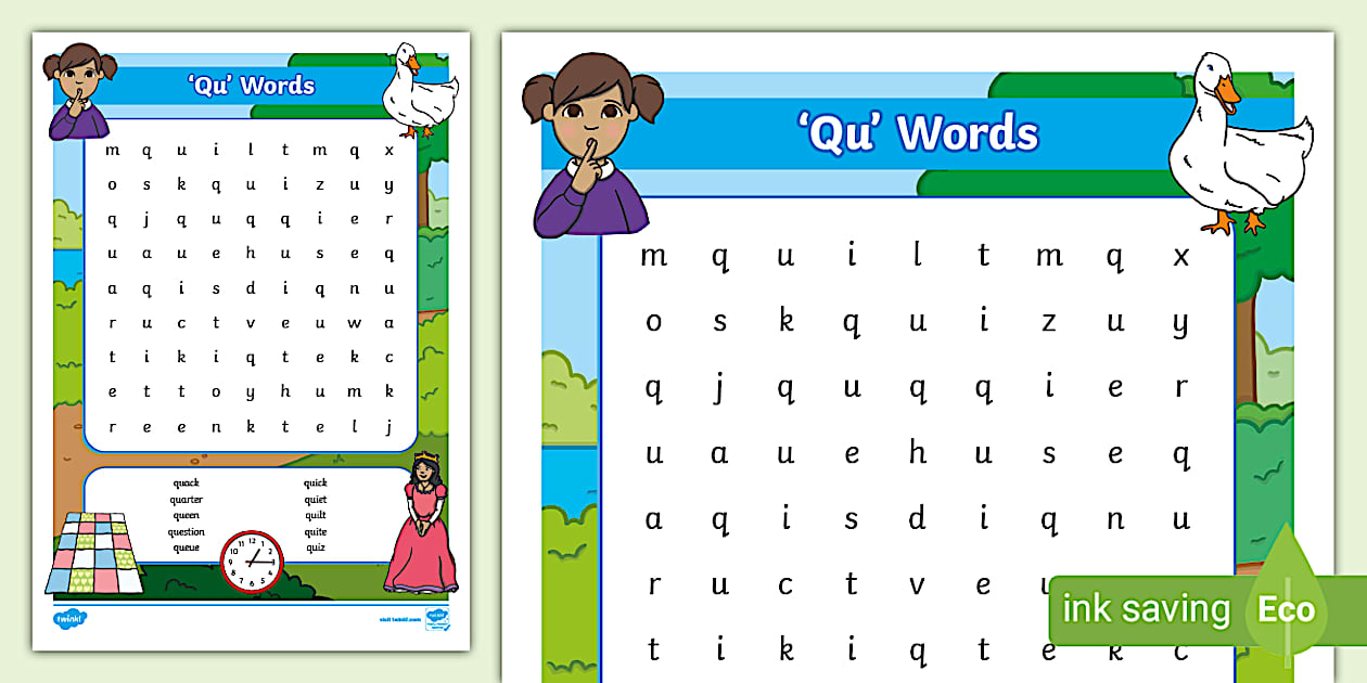 'Qu' Words Word Search (teacher made) - Twinkl
