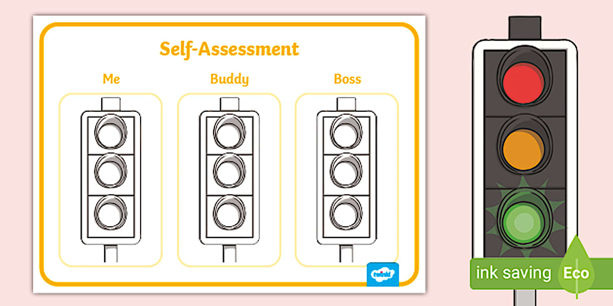 Editable Child Self Assessment Sheet Traffic Lights - Twinkl