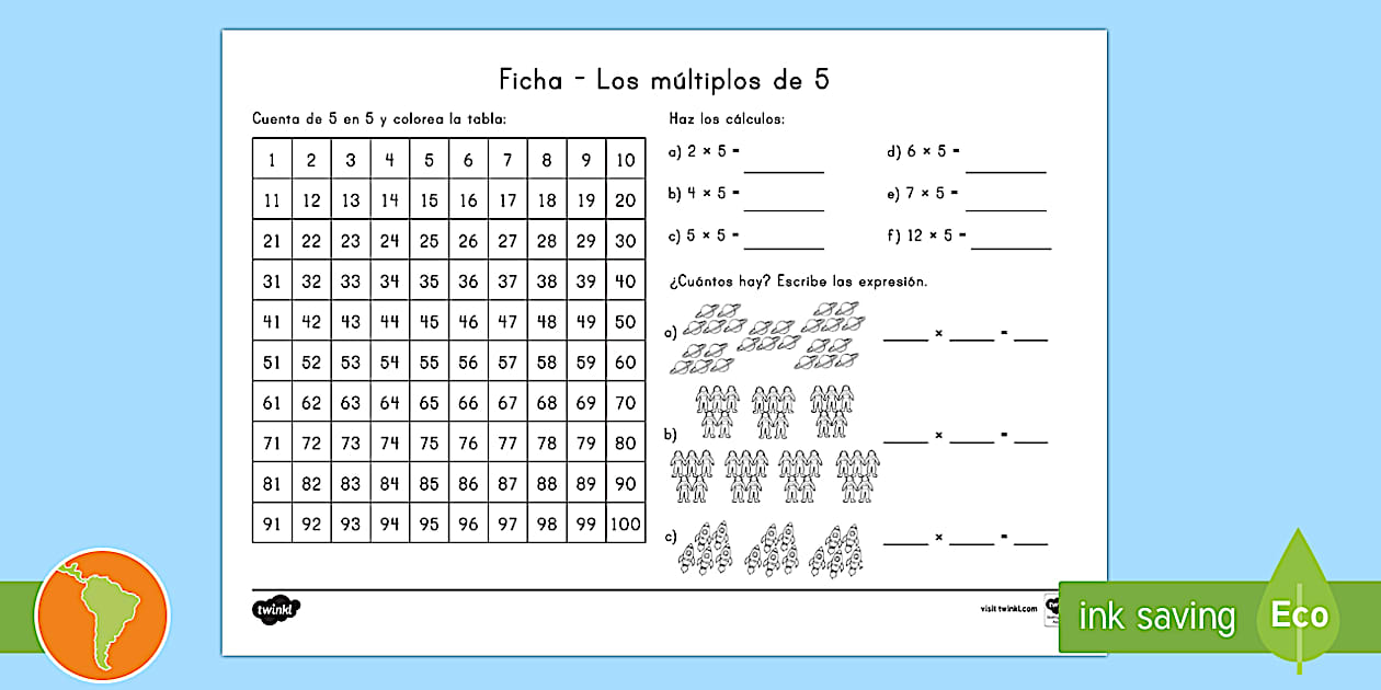 Ficha de actividad: Múltiplos de 5 (teacher made) - Twinkl