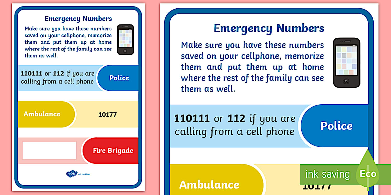 Emergency Numbers South Africa Twinkl ZA Twinkl