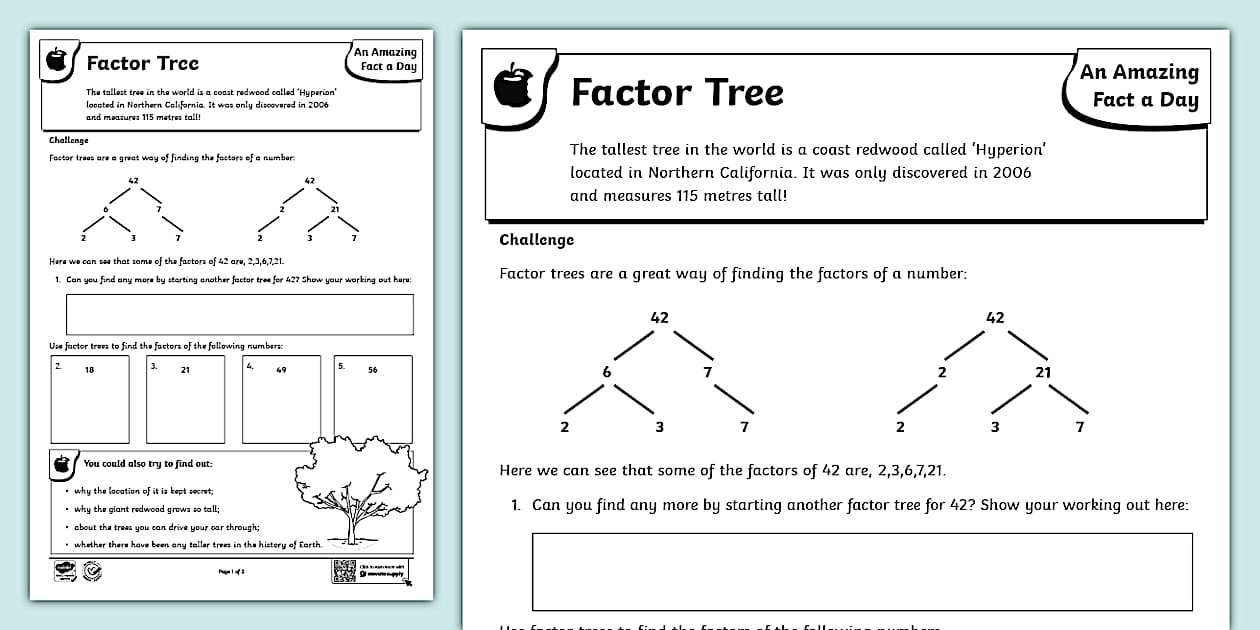 Factor Trees Worksheet - Teaching Resource (teacher made)