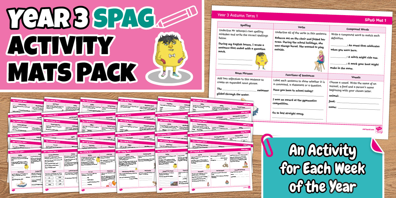 * NEW * Year 3 Spelling, Punctuation and Grammar Activity Mats Pack