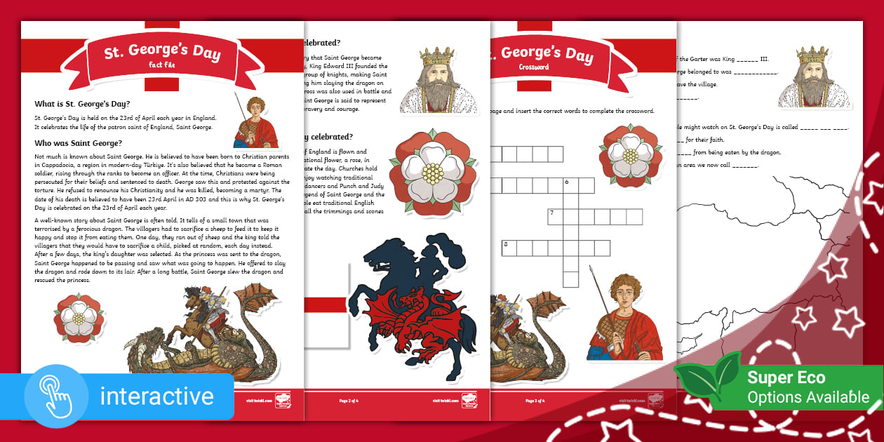 St George #39 s Day Fact File and Crossword (Ages 7 11)