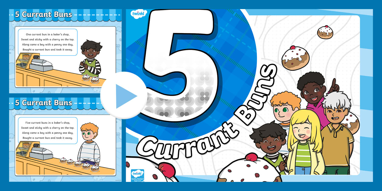 5 Currant Buns Nursery Rhyme PowerPoint Twinkl