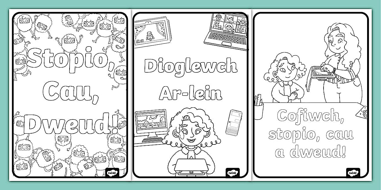Yr Ellyll Pop-Up: Taflenni Lliwio Stopio, Cau, Dweud