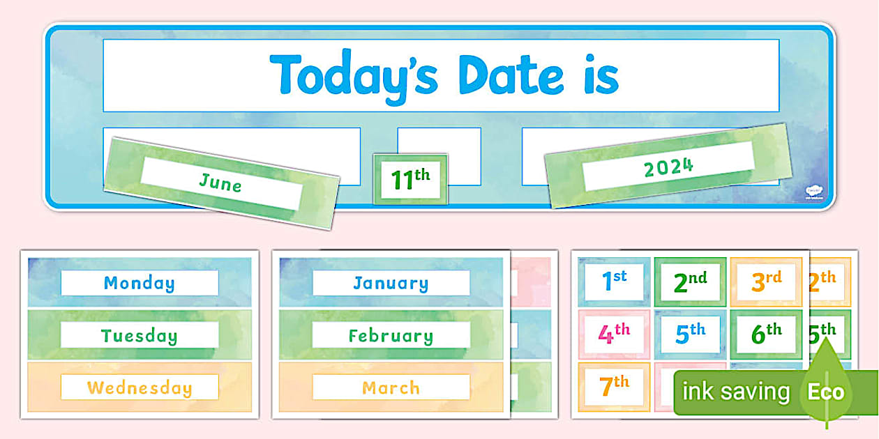 Watercolour Themed Todays Date Display Pack (teacher made)