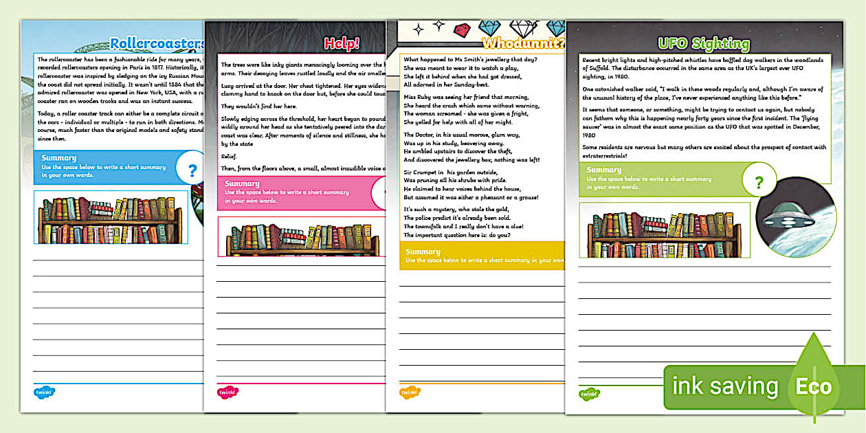 Summary Practice Worksheets With 60 Second Reads Twinkl