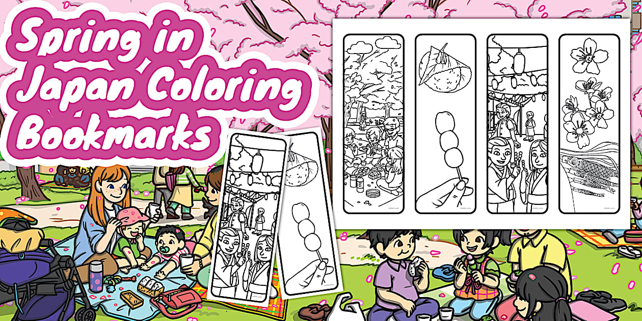 Spring in Japan Coloring Bookmarks