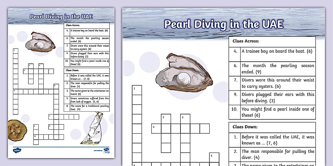 Pearl Diving in the UAE Crossword (Teacher Made) Twinkl
